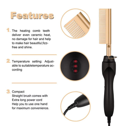 Belro hot comb for black thick and coarse hair, showing a close-up of the heated comb designed for hair styling and grooming.