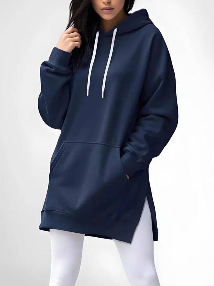 Belro oversized hoodie dress, soft gray, with hood and long sleeves, casual and comfortable for everyday wear