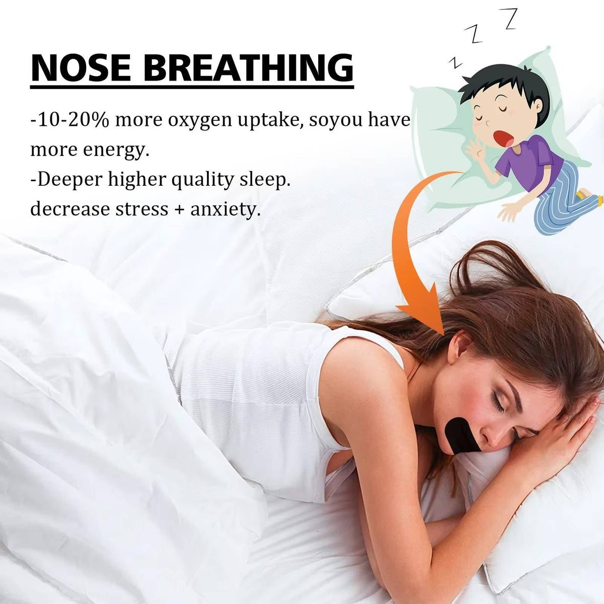 Belro Mouth Tapes for anti-snoring, health sleep aid product, showing the packaging and application strips on a white background.
