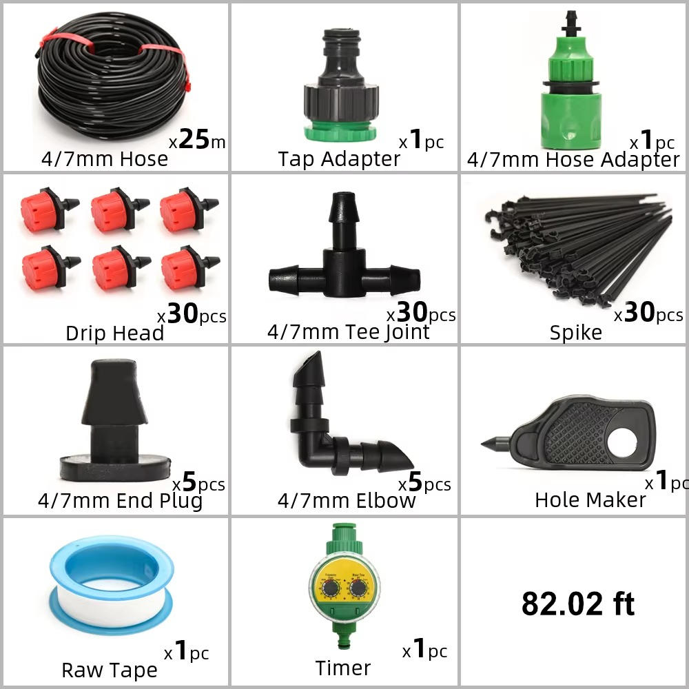 Belro drip irrigation system with automatic timer for efficient garden watering, tools and hardware equipment for irrigation.