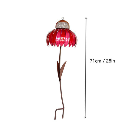 Belro outdoor flower bird feeder hangs among colorful garden flowers, designed for attracting songbirds and enhancing garden decor.