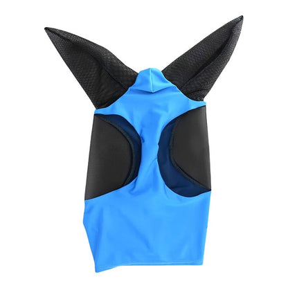 Belro horse fly mask in outdoor setting, designed to protect horses from flies and insects during outdoor activities.