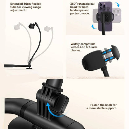 Belro adjustable cell phone holder mounted on a desk, bed, or mattress showing flexible design and secure grip for hands-free use.