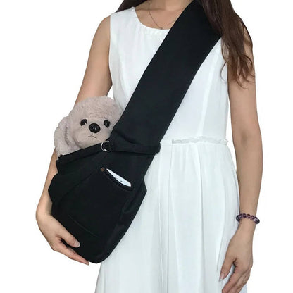 Belro dog carrier sling designed for automotive use, featuring comfortable straps and a secure fit for small dogs.
