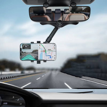 Belro rotatable and retractable car phone holder mounted on a dashboard, showcasing adjustable arms and secure grip for smartphones.
