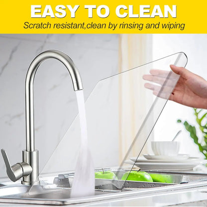 Clear acrylic cutting board with counter lip from Belro, ideal for kitchen prep and easy to clean.