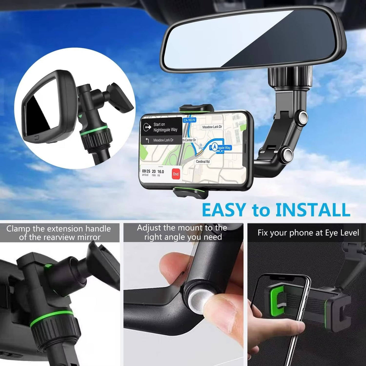 Belro universal cell phone holder mount for car, adjustable electronic device holder attached to a car air vent for hands-free use