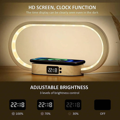 Belro alarm clock with wireless charging pad and built-in night light, electronic device for bedside convenience.