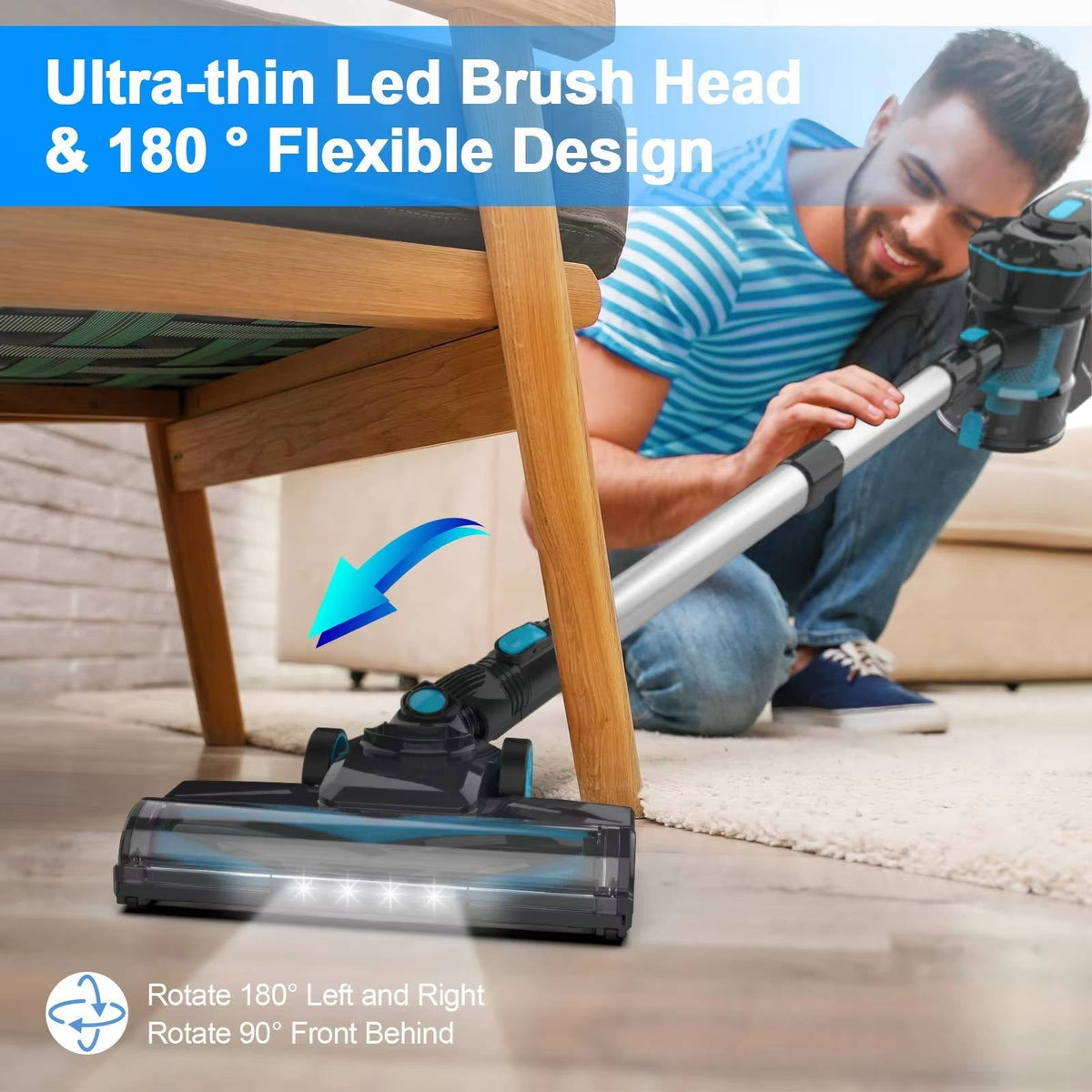 Belro cordless vacuum cleaner for home cleaning, lightweight design with a dustbin and adjustable wand, suitable for hardwood and carpet.