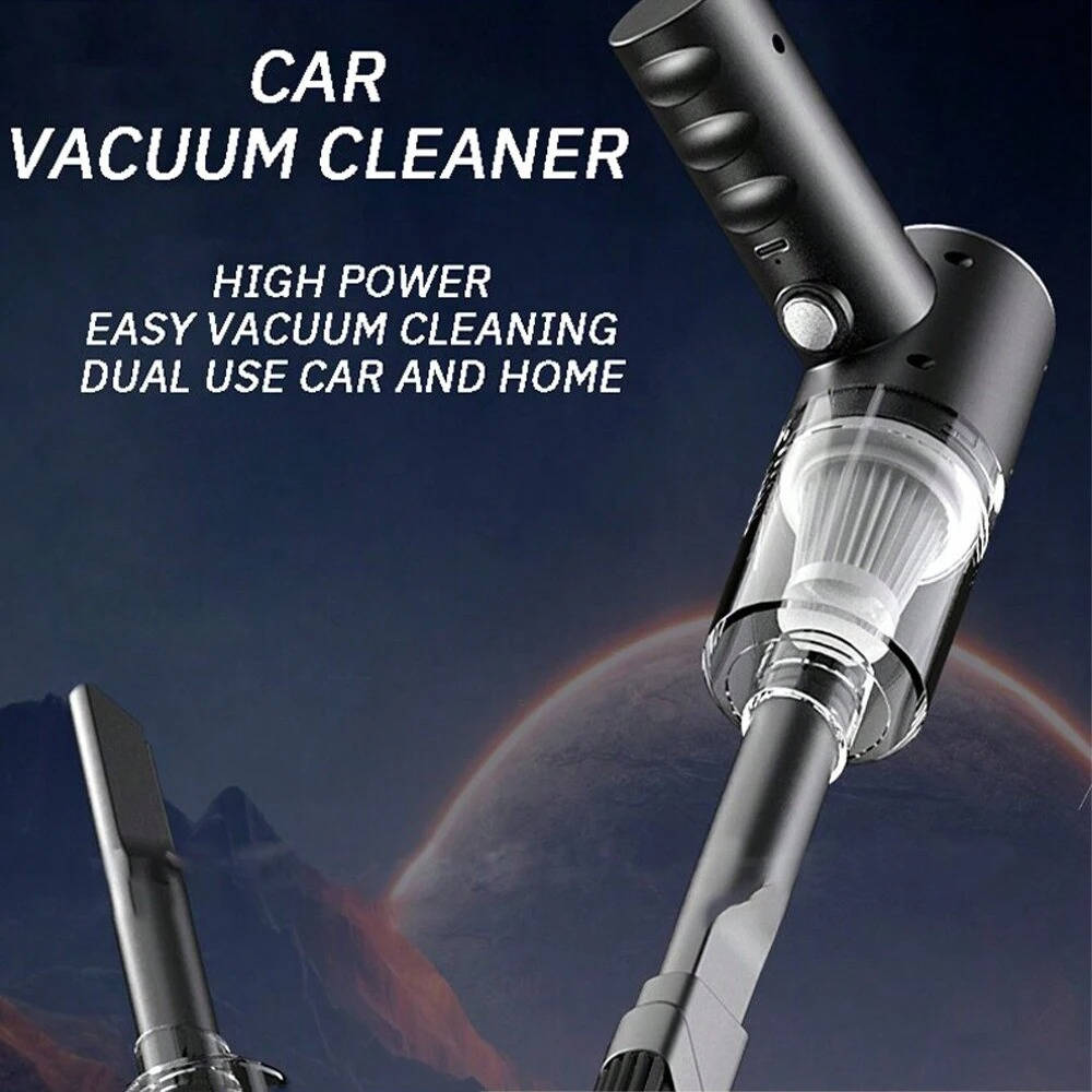 Belro cordless car cleaning vacuum cleaner with handheld design, black and silver color, showing its compact shape and suction nozzle.