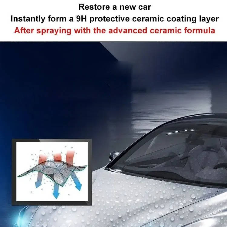 Belro Car Scratch Remover Spray for home and garden, showing the spray bottle and application process on a vehicle surface.