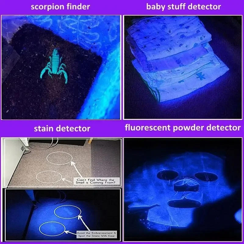 Belro black light flashlight showing a compact handheld electronic flashlight with UV light for illumination.