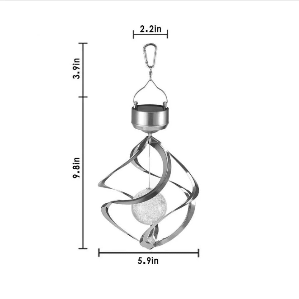 Belro Solar Wind Chime Spinner LED Lamp with decorative metal wind chime and colorful spinning light for outdoor garden décor.