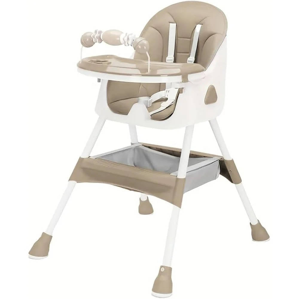 Belro foldable baby high chair with adjustable tray and safety straps, designed for easy storage and feeding.