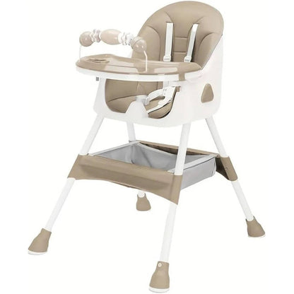 Belro foldable baby high chair with adjustable tray and safety straps, designed for easy storage and feeding.