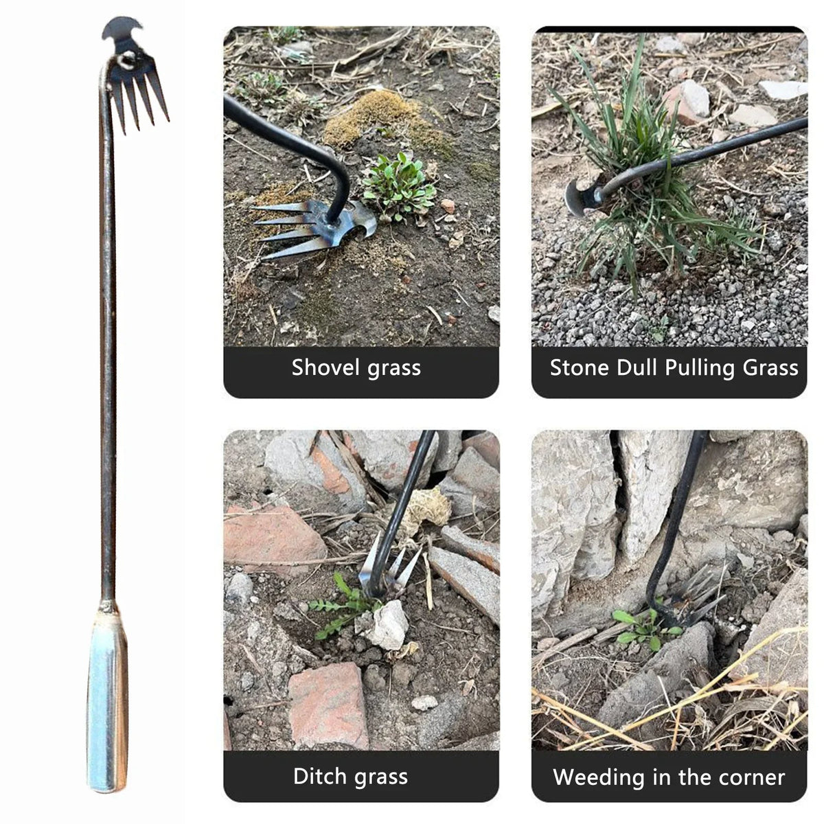 Belro Crescent Weeder Tool with long handle for garden weeding, outdoor garden tool for easy soil removal and weed extraction.