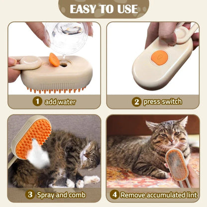 Belro 3-in-1 pet steam grooming brush for dogs, showing the handheld device with steam function and grooming features.