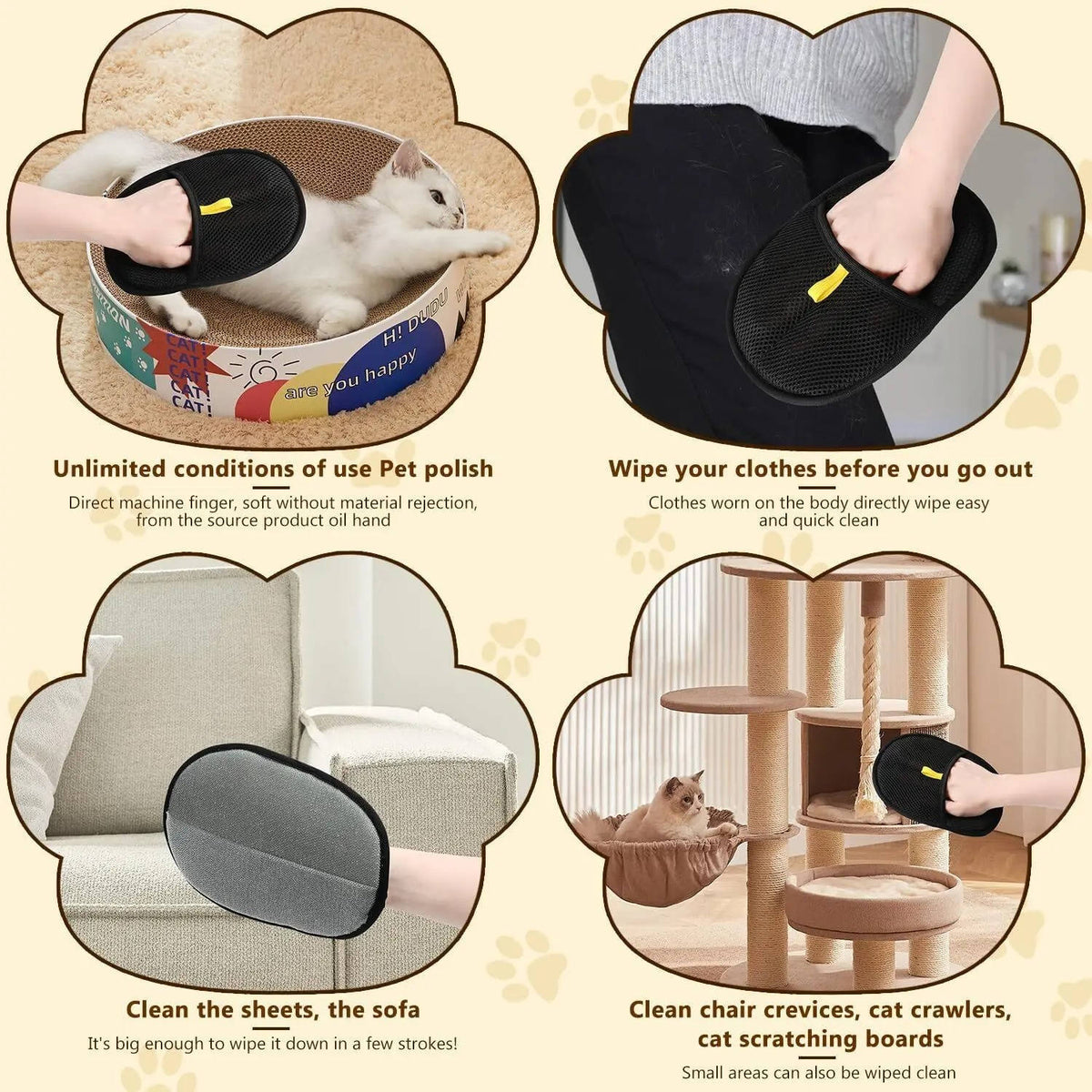 Belro pet hair remover gloves set with textured gloves for effective pet hair removal from furniture and clothing.