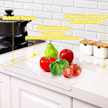 Clear acrylic cutting board with counter lip from Belro, designed for kitchen and dining use, featuring a sturdy surface and raised edge.