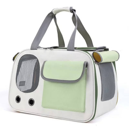 Belro travel pet carrier for cats and small dogs, automotive-style, with mesh windows and secure zipper closure.