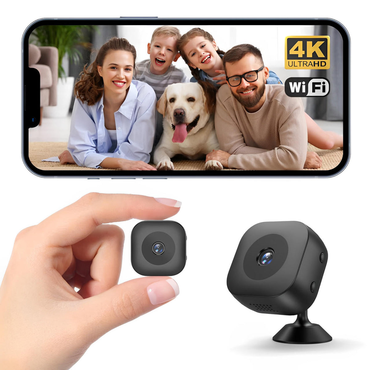 Wireless mini security camera by Belro, compact surveillance camera with black casing, ideal for home security.