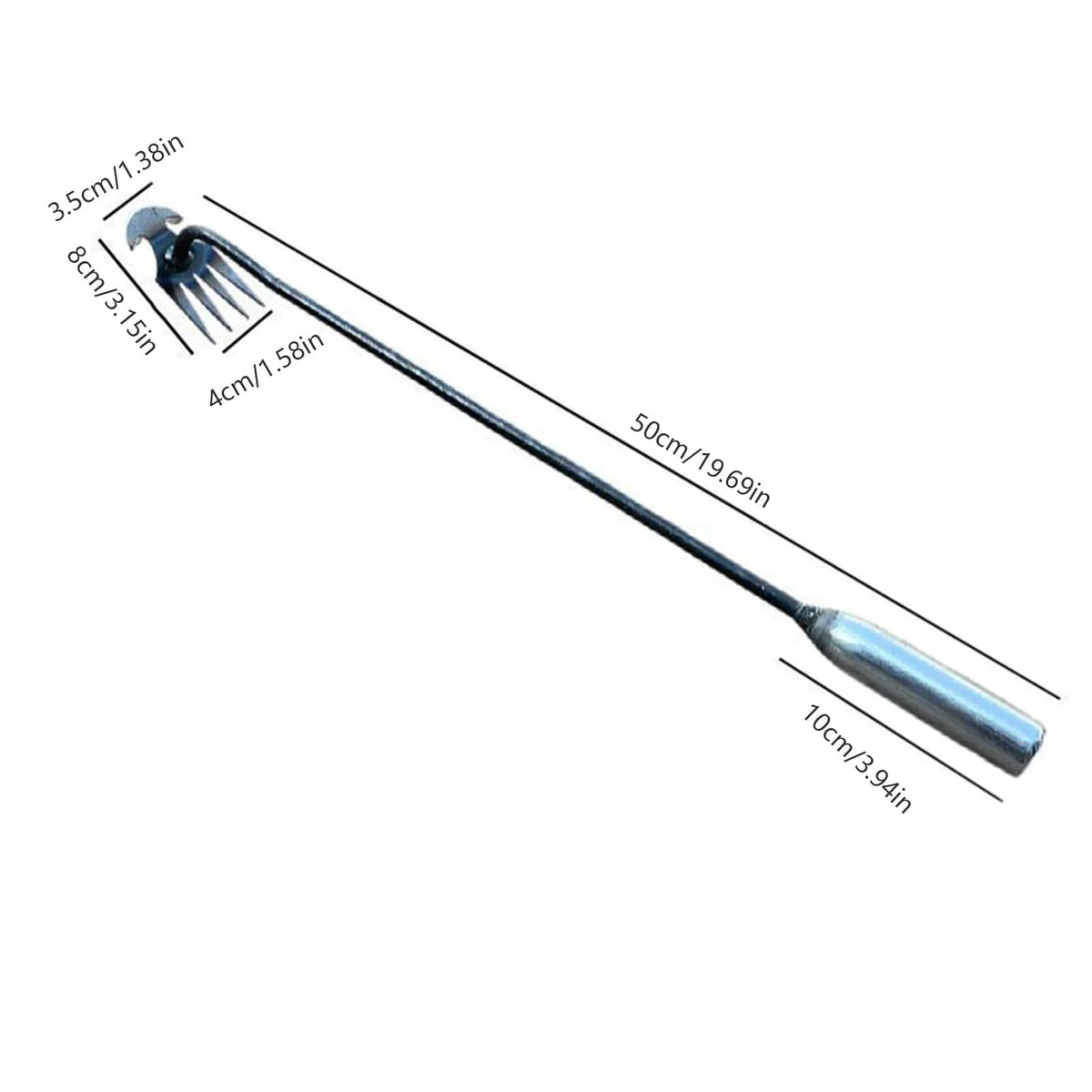 Belro Crescent Weeder Tool with long handle for garden use, featuring a curved blade for removing weeds from soil.
