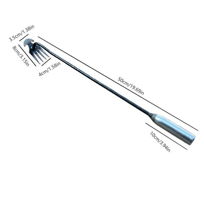 Belro Crescent Weeder Tool with long handle for garden use, featuring a curved blade for removing weeds from soil.