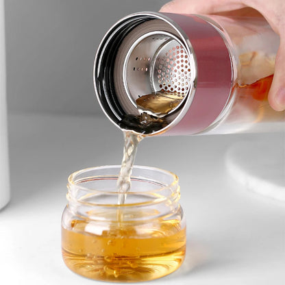 Belro 430ml borosilicate glass double layer tea infuser with stainless steel mesh for loose leaf tea brewing in kitchen.