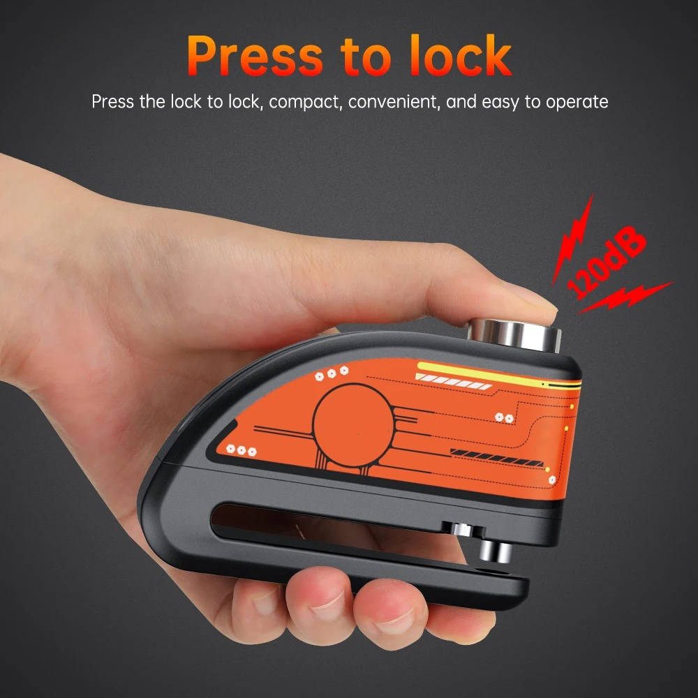 Belro motorcycle disc lock alarm with bright LED indicator and sturdy metal body for secure anti-theft protection.