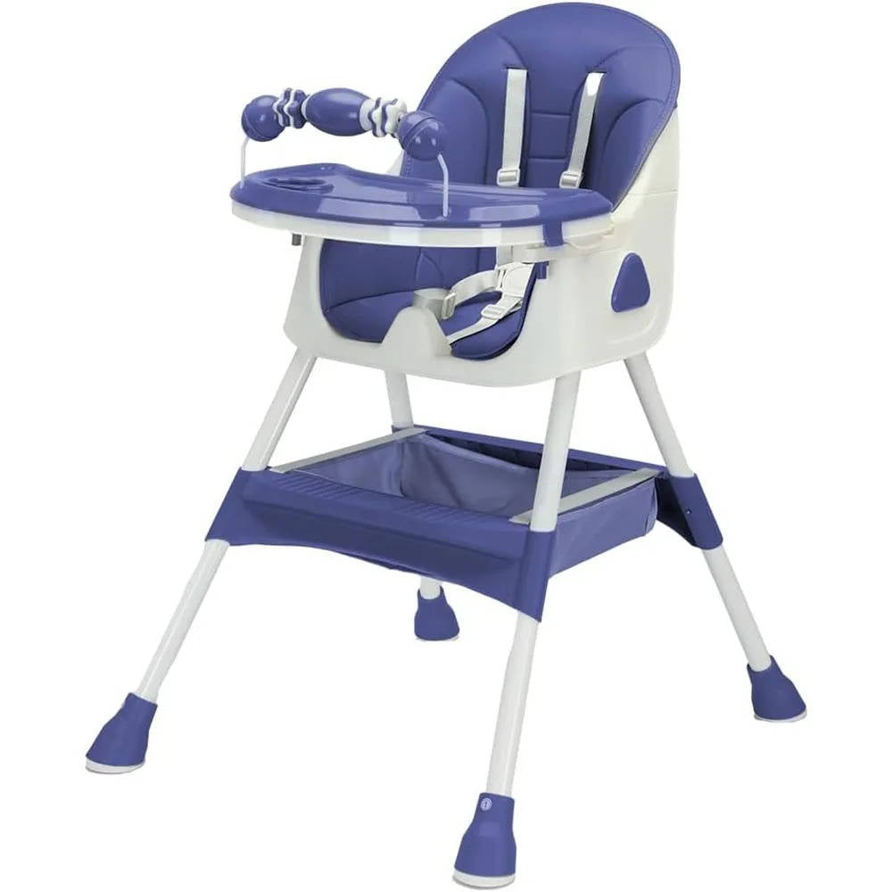 Foldable baby high chair by Belro, sleek and portable, with adjustable tray and cushioned seat for comfortable feeding.
