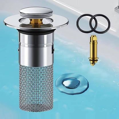 Belro bathroom sink drain stopper installed in a bathroom sink, showcasing a durable tools and hardware component for plumbing.
