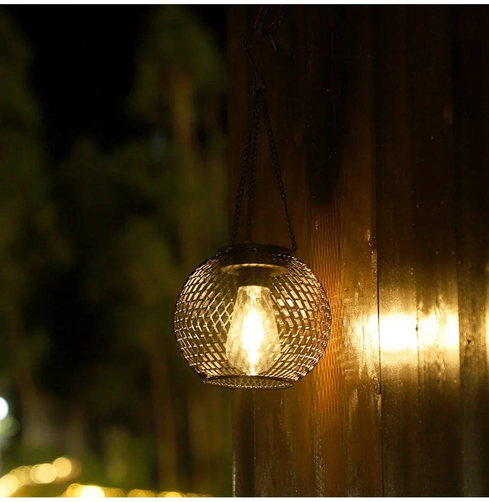 Belro outdoor solar hanging lantern with black metal frame and glass panels, perfect for outdoor umbrella or patio decor.