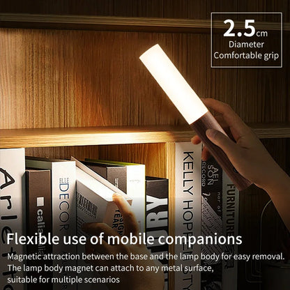 Belro wood grain night light with motion sensor and magnetic base, designed for easy placement in modern home lighting.