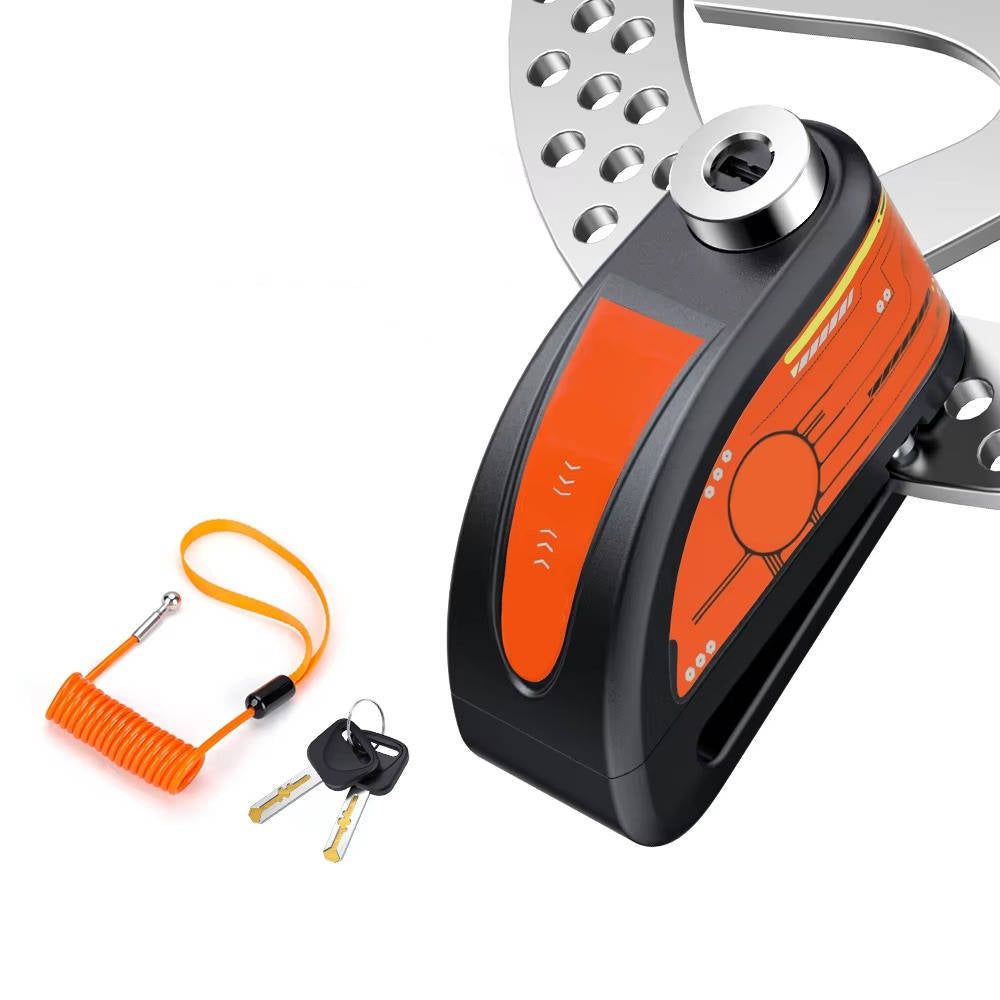 Belro motorcycle disc lock alarm with key, featuring a durable metal body and electronic security for bike protection.