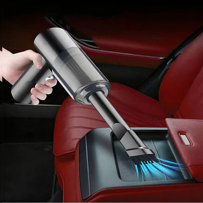 Belro cordless car cleaning vacuum cleaner with handheld design, black and gray, shown in a car interior cleaning scene.