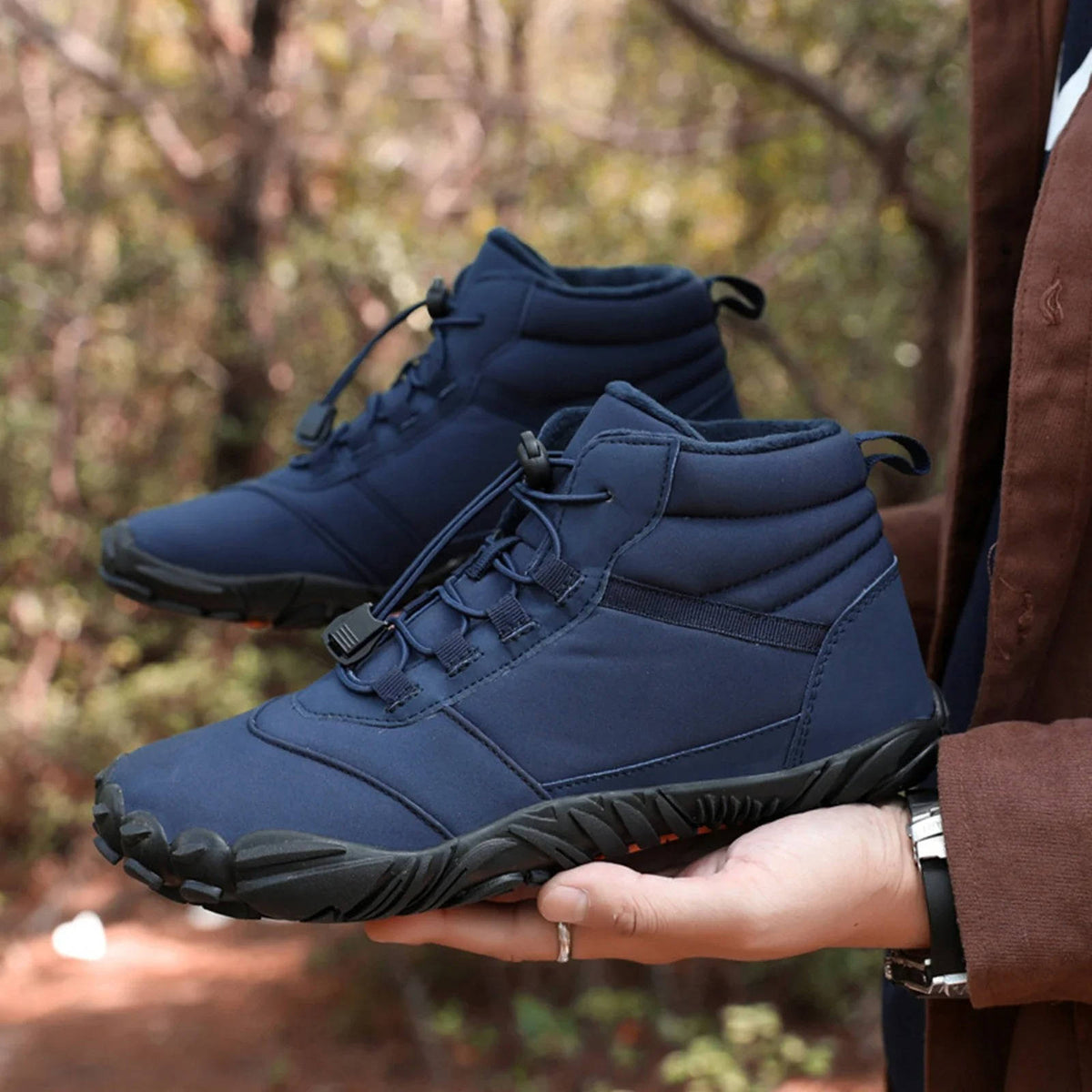Belro waterproof and snowproof winter barefoot shoes with cozy fleece lining, designed for warmth and comfort in cold weather.