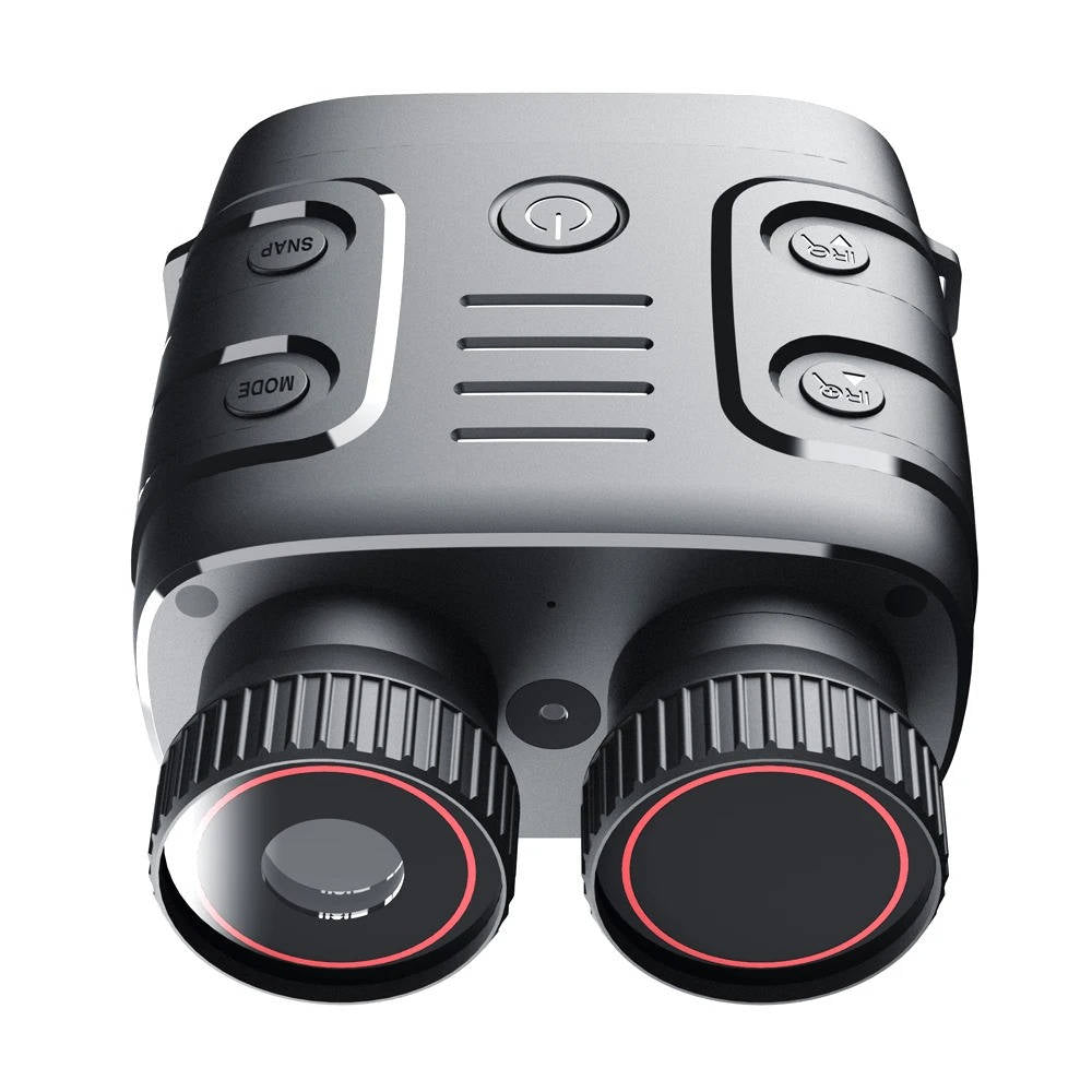Belro night vision binoculars with trail camera features, black electronic device with lens and control buttons for outdoor surveillance.