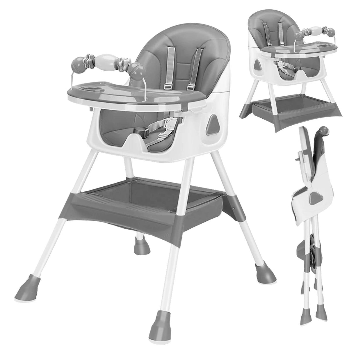 Foldable baby high chair by Belro, compact and portable, designed for easy storage and comfortable feeding for infants.