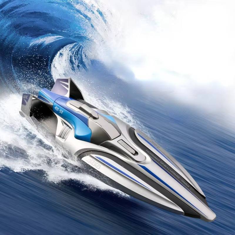 Belro RC High Speed Boat toy with sleek design, bright colors, and a remote control, perfect for water fun and outdoor play.