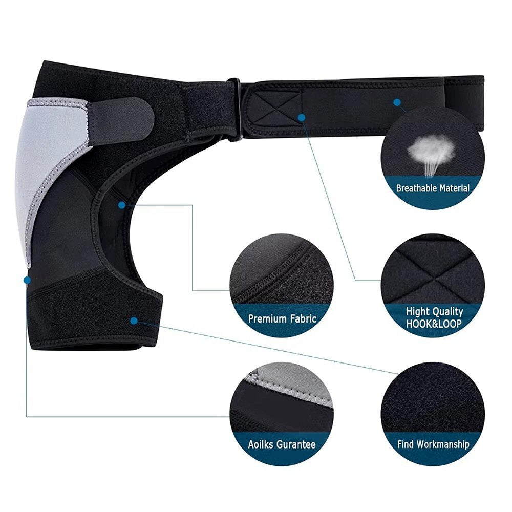 Belro shoulder brace for support and stability, shown in a neutral color on a plain background.
