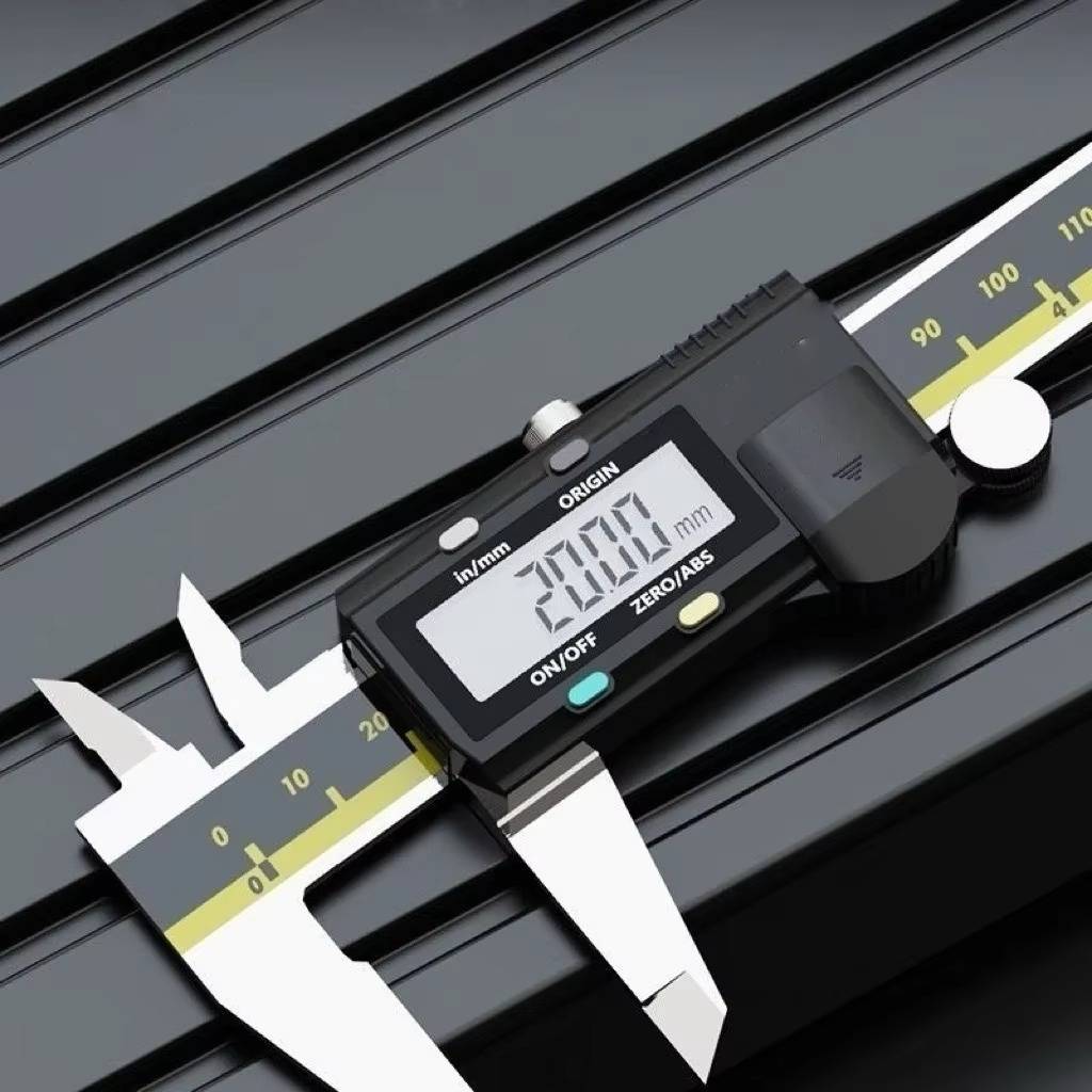 Belro digital caliper showing measurement display and stainless steel jaws, ideal for precise measuring in tools and hardware.