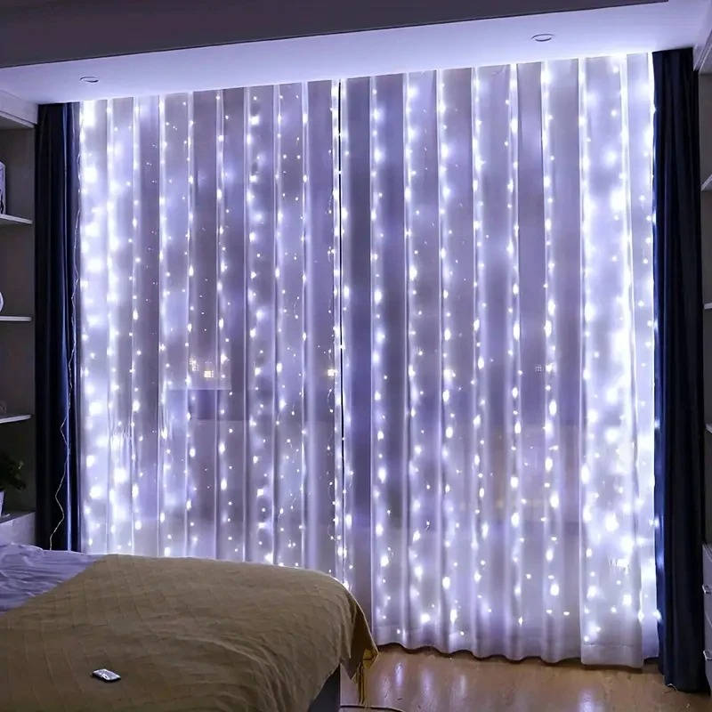 Belro Curtain LED Lights for outdoor home and garden decor, featuring colorful string lights hanging in a cozy outdoor setting.
