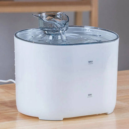 Belro cat water fountain for pets, showing a sleek, multi-tiered pet water dispenser with flowing water.