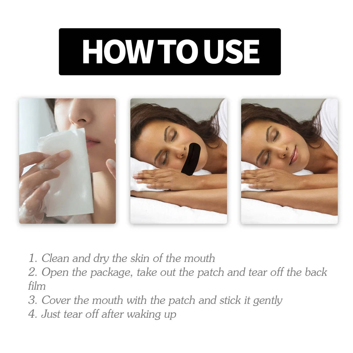 Belro Mouth Tapes for anti-snoring, sleep aid device, shown on a person's mouth to reduce snoring during sleep.