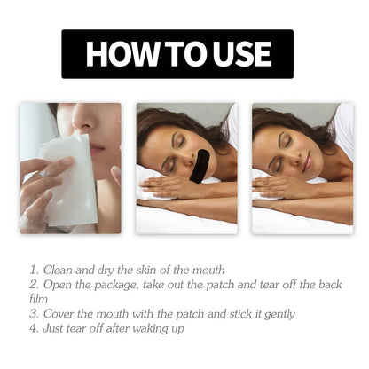 Belro Mouth Tapes for anti-snoring, sleep aid device, shown on a person's mouth to reduce snoring during sleep.
