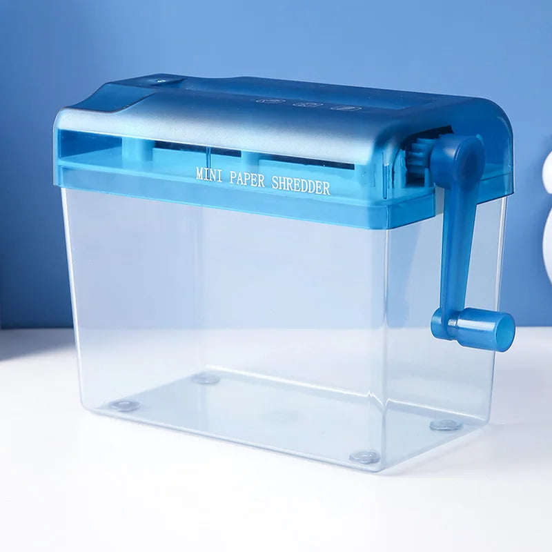 Men's mini paper shredder by Belro, compact office shredder with safety features and easy-to-use design.