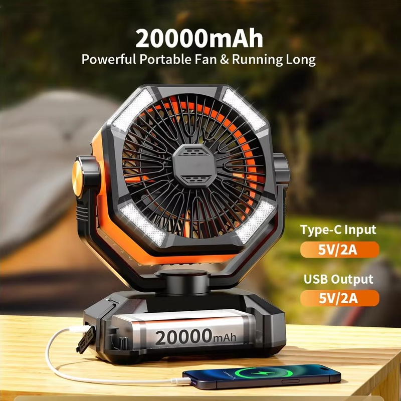 Portable Belro camping cooling fan for outdoor use, compact and lightweight with adjustable blades for outdoor cooling comfort.