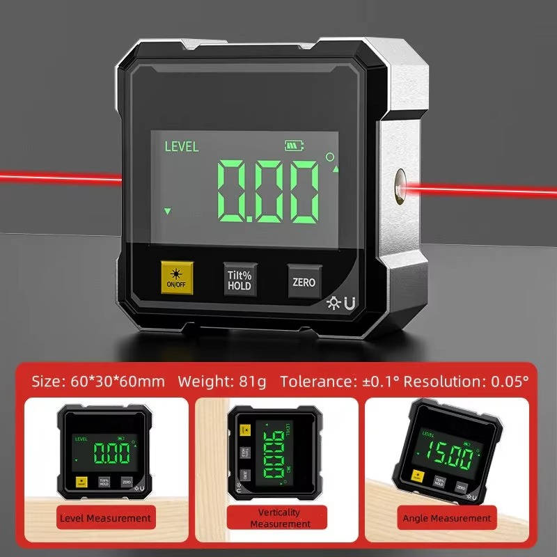 Belro digital angle gauge with laser for precise measurement, featuring a digital display and compact design for tools and hardware use.