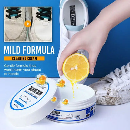 Belro white shoes cleaner in a 100g tube, all-purpose cleansing cream for men's clothing, with a smooth application texture.