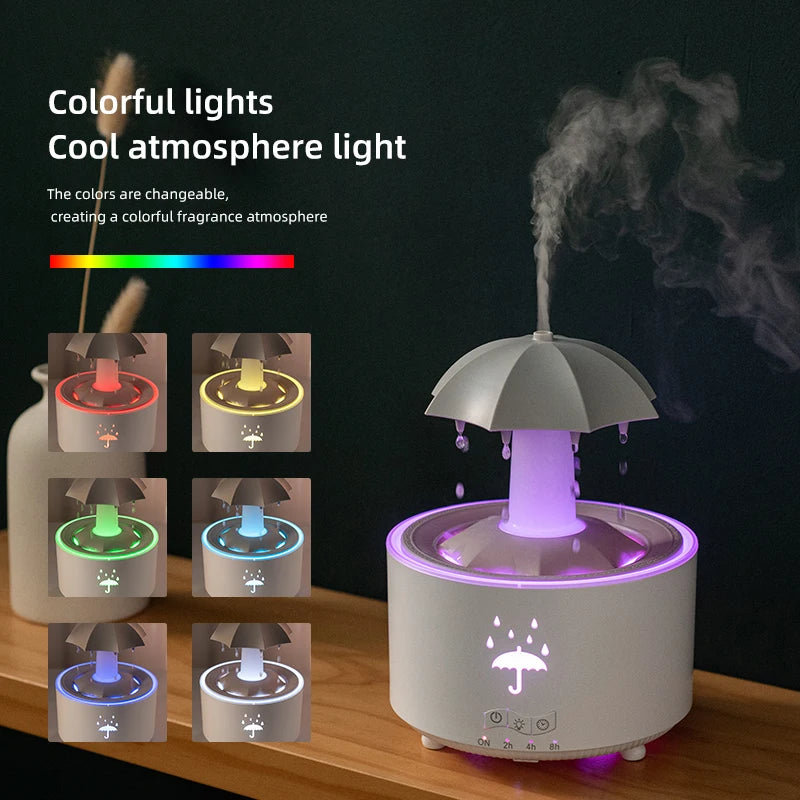 Belro umbrella-shaped water drop air humidifier in white, designed for health and beauty, emitting a fine mist.